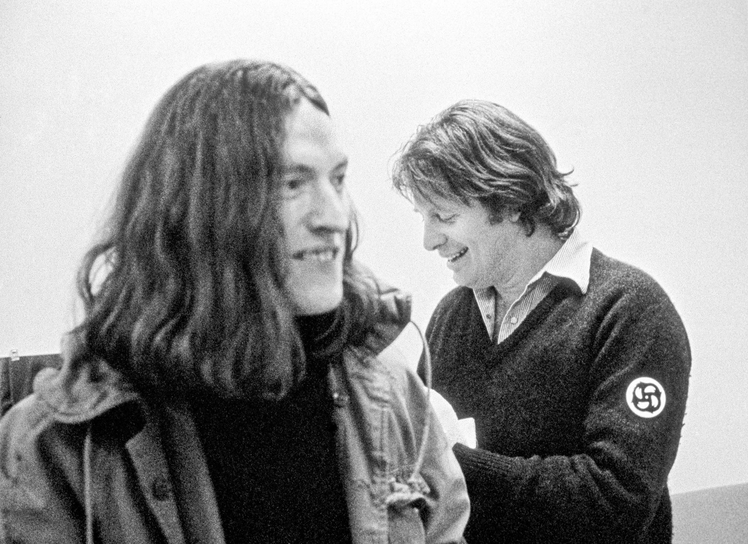 Steve Winwood and Chris Blackwell, on tour with Traffic in Europe, March 28, 1973. Photo by Brian Cooke/Redferns via Getty Images.